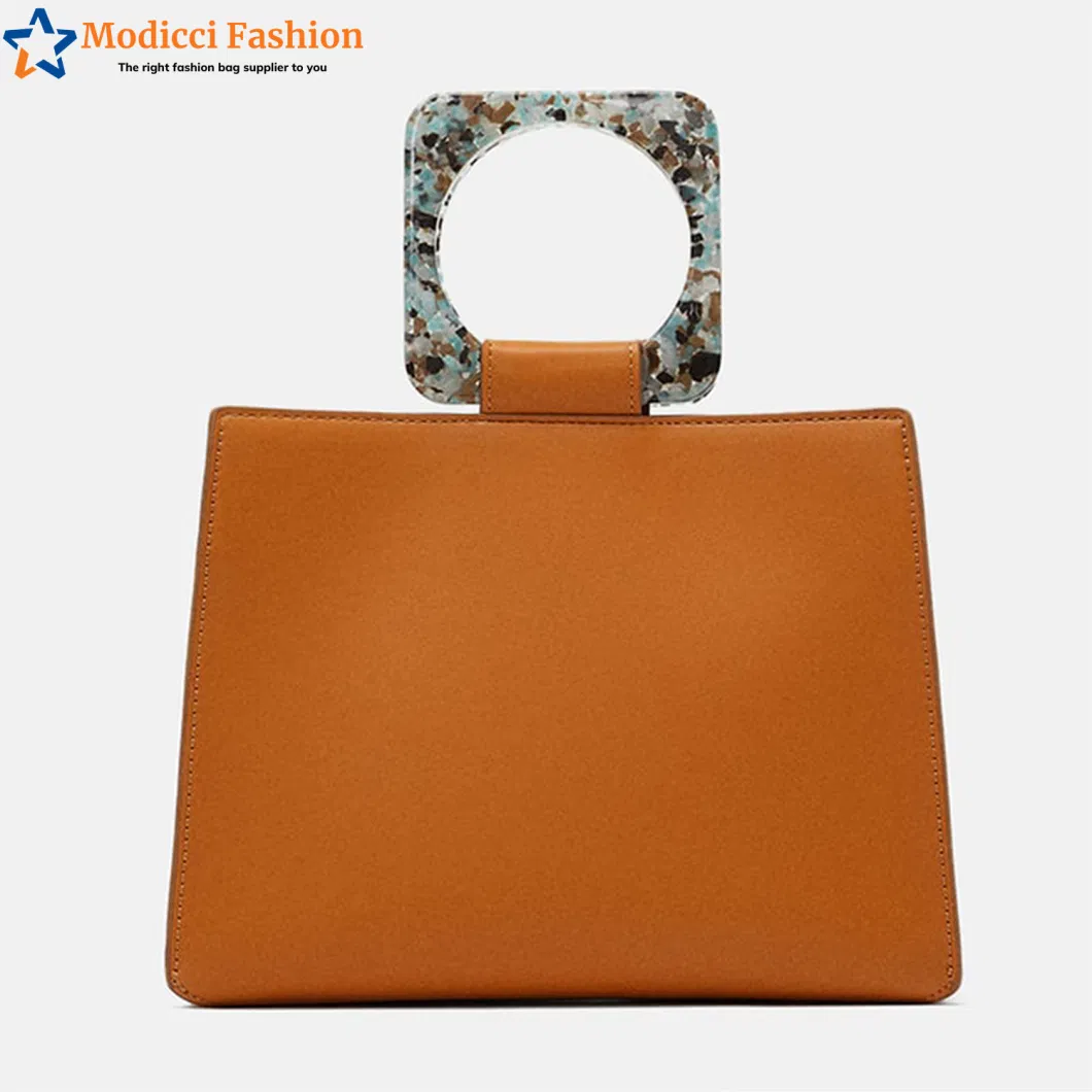 New OEM ODM Factory PU Leather Designer Shoulder Fashion Women Lady Bags Tote Crossbody Bags for Women with Resin Handle Wholesale Market Distributor Supplier